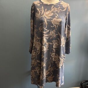 Apt. 9 Long Sleeve Floral Dress - Heather Blue and Cream